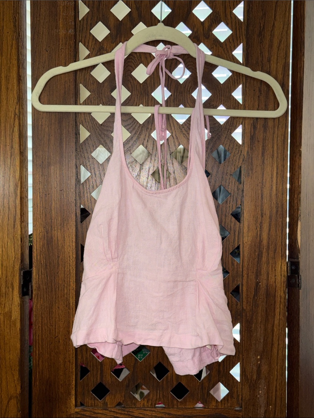 Free People Linen/Cotton Light Pink Halter Tie-Neck